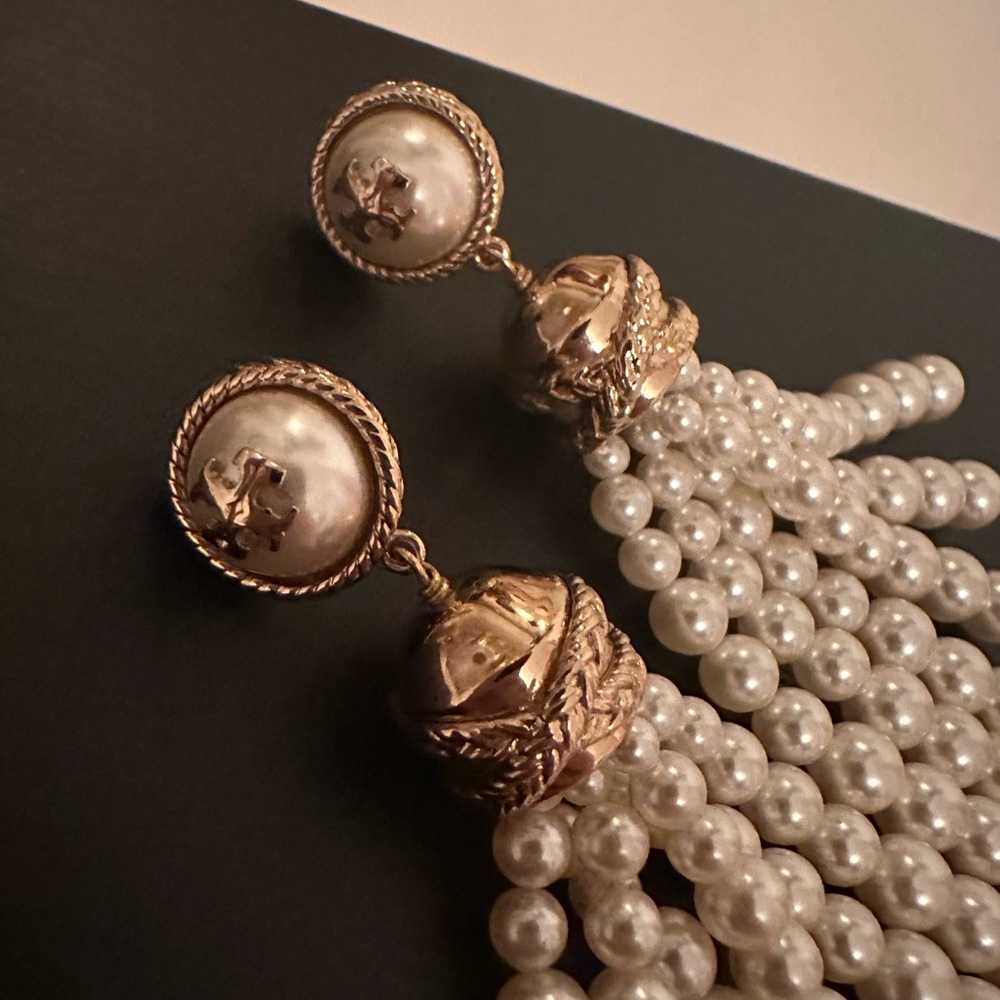 Rare Tory Burch Long Pearl Earrings